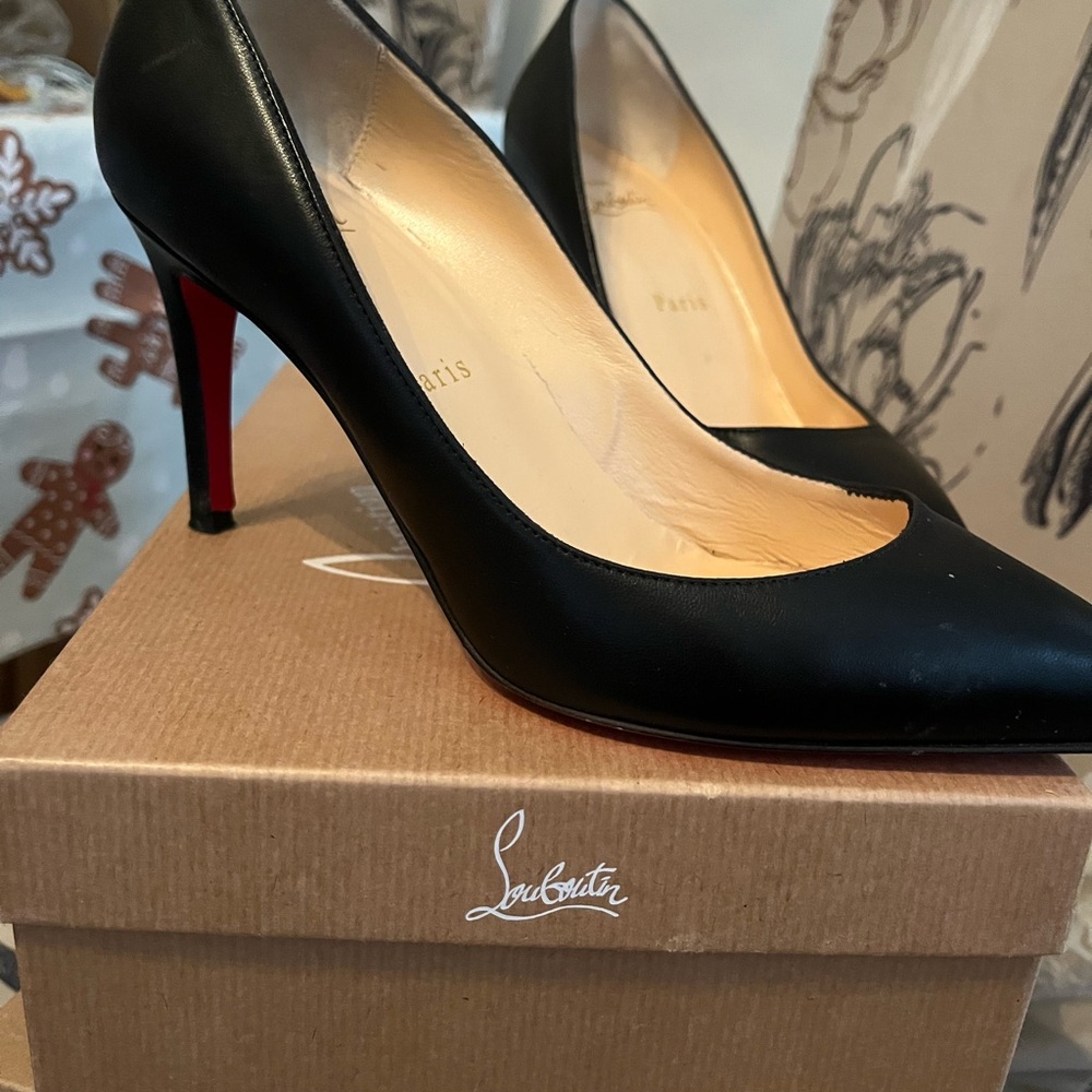 Christian Louboutin Black Leather Pointed Toe Pumps - Picture 3 of 4